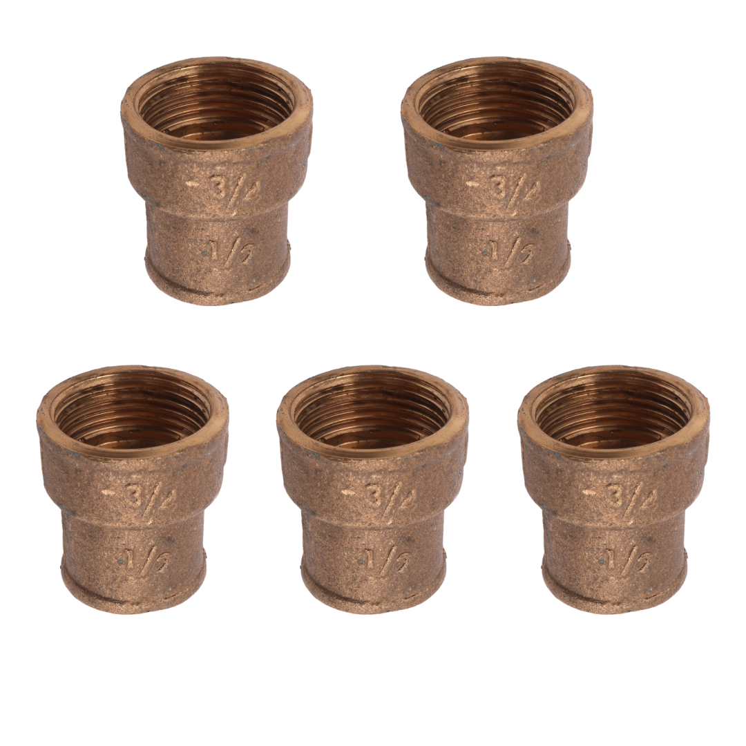 KIT 5  Luvas de Redução 3/4x1/2 União Latão Rosca Interna